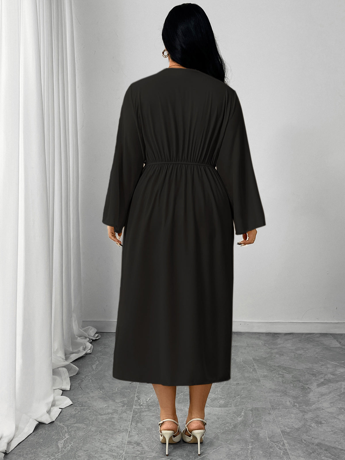 Women's Plus Size Long Sleeve Bodycon Midi Dress
