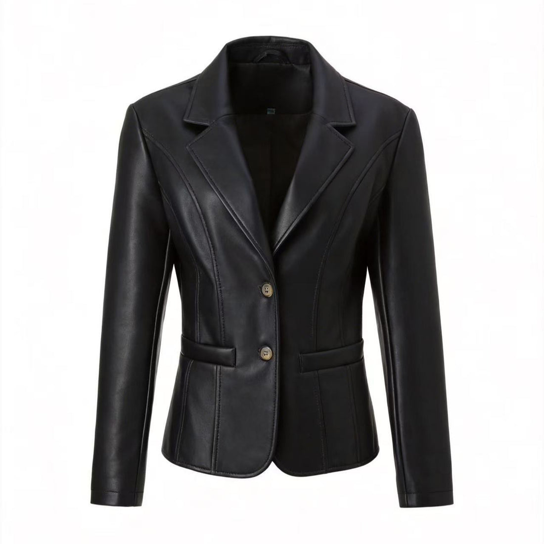 Women's Black Faux Leather Lapel Jacket