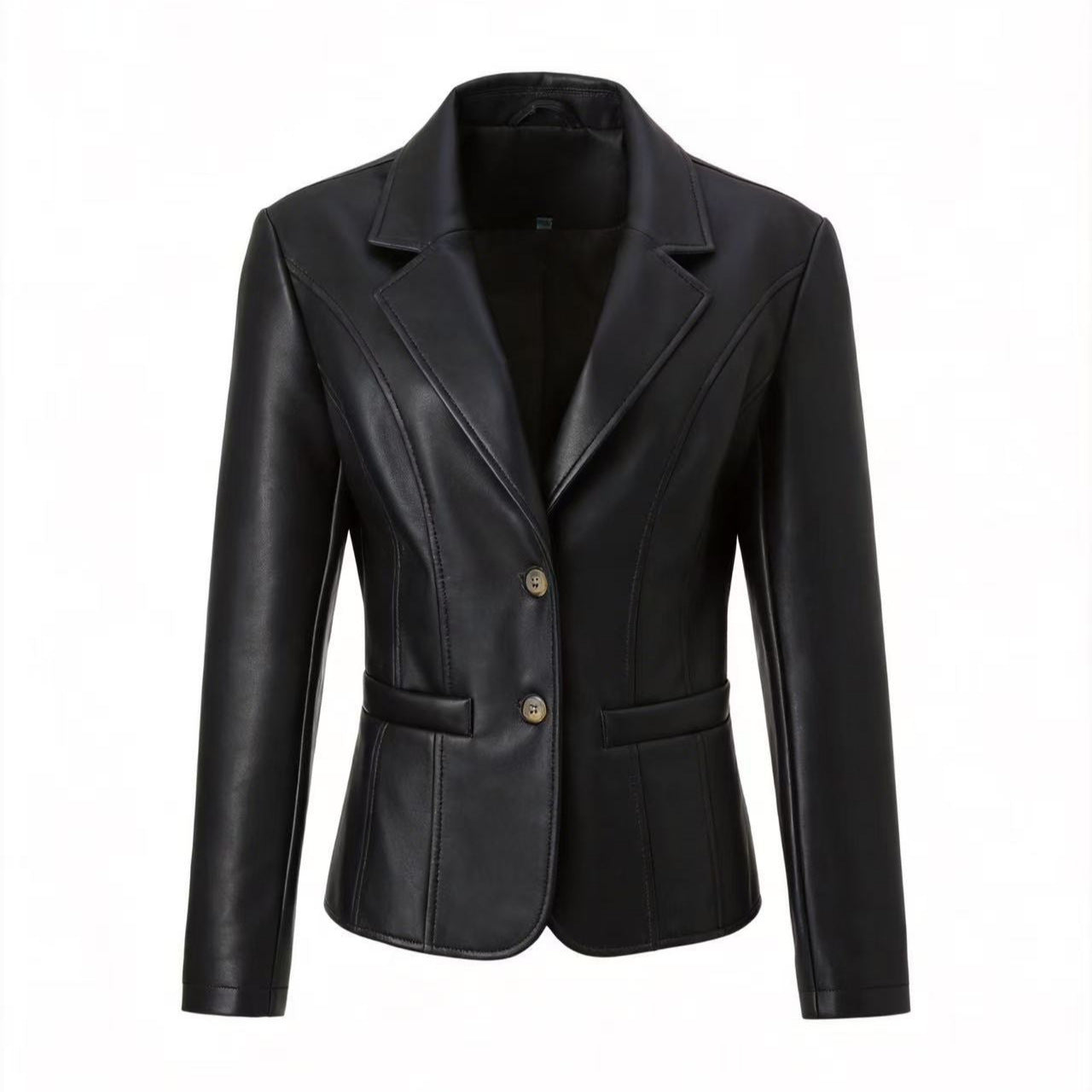 Women's Black Faux Leather Lapel Jacket