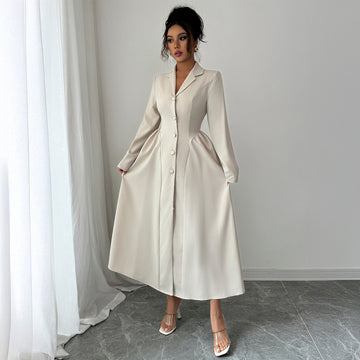 Women's Long Maxi Dress Beige – Flowing Elegant Everyday Dress