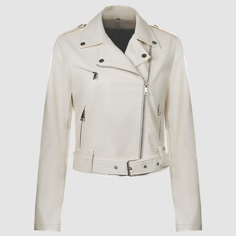 Women's Belted Faux Leather Moto Jacket