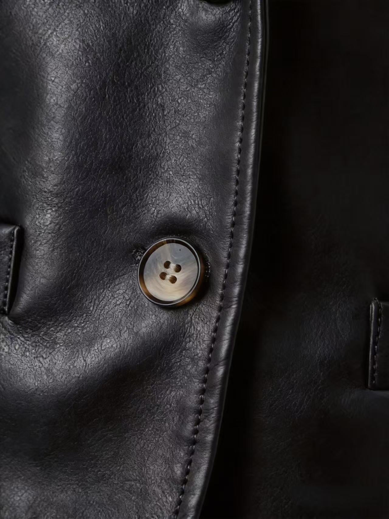 Women's Black Faux Leather Lapel Jacket
