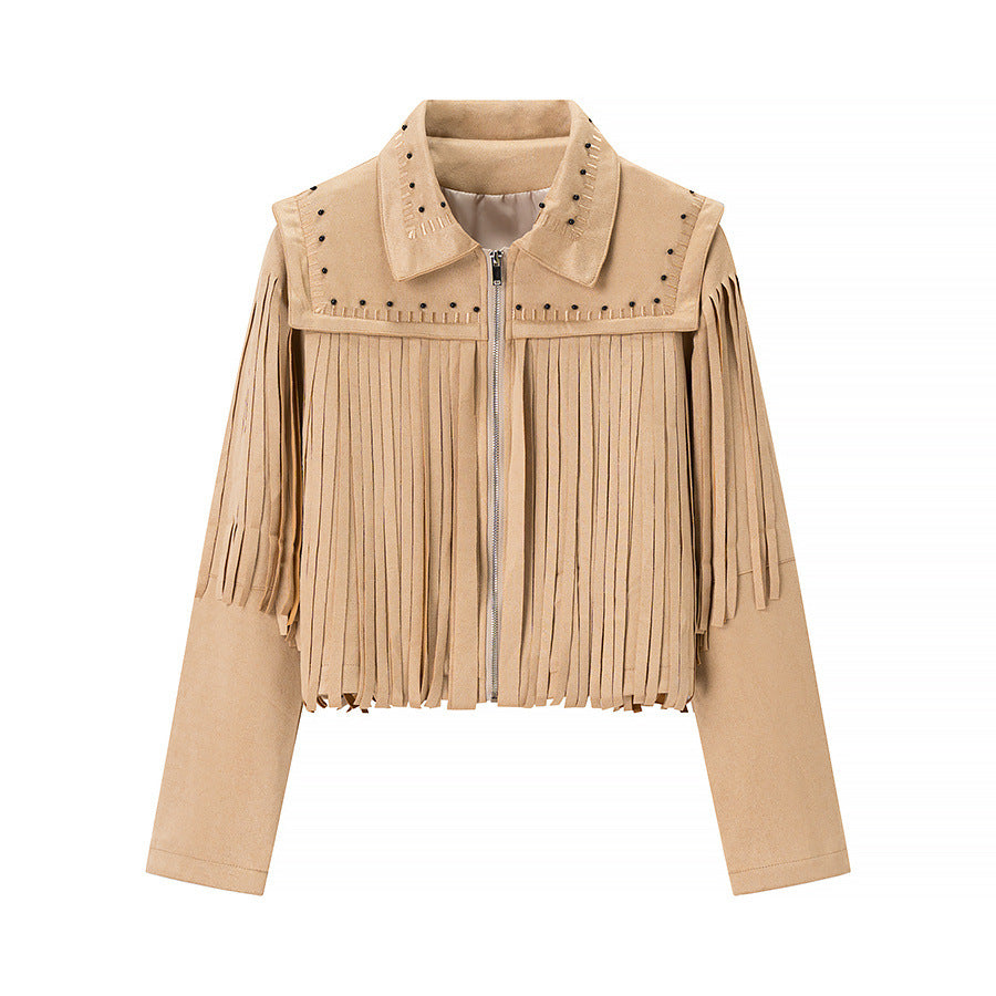 Design Retro Tassel Long Sleeve Jacket