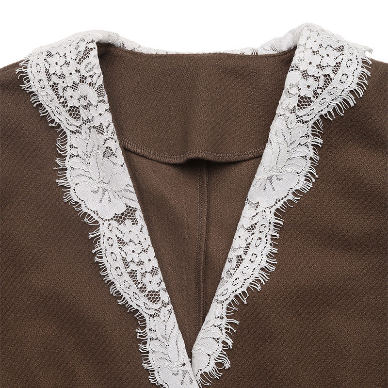 Women's Brown Lace V-Neck Blazer