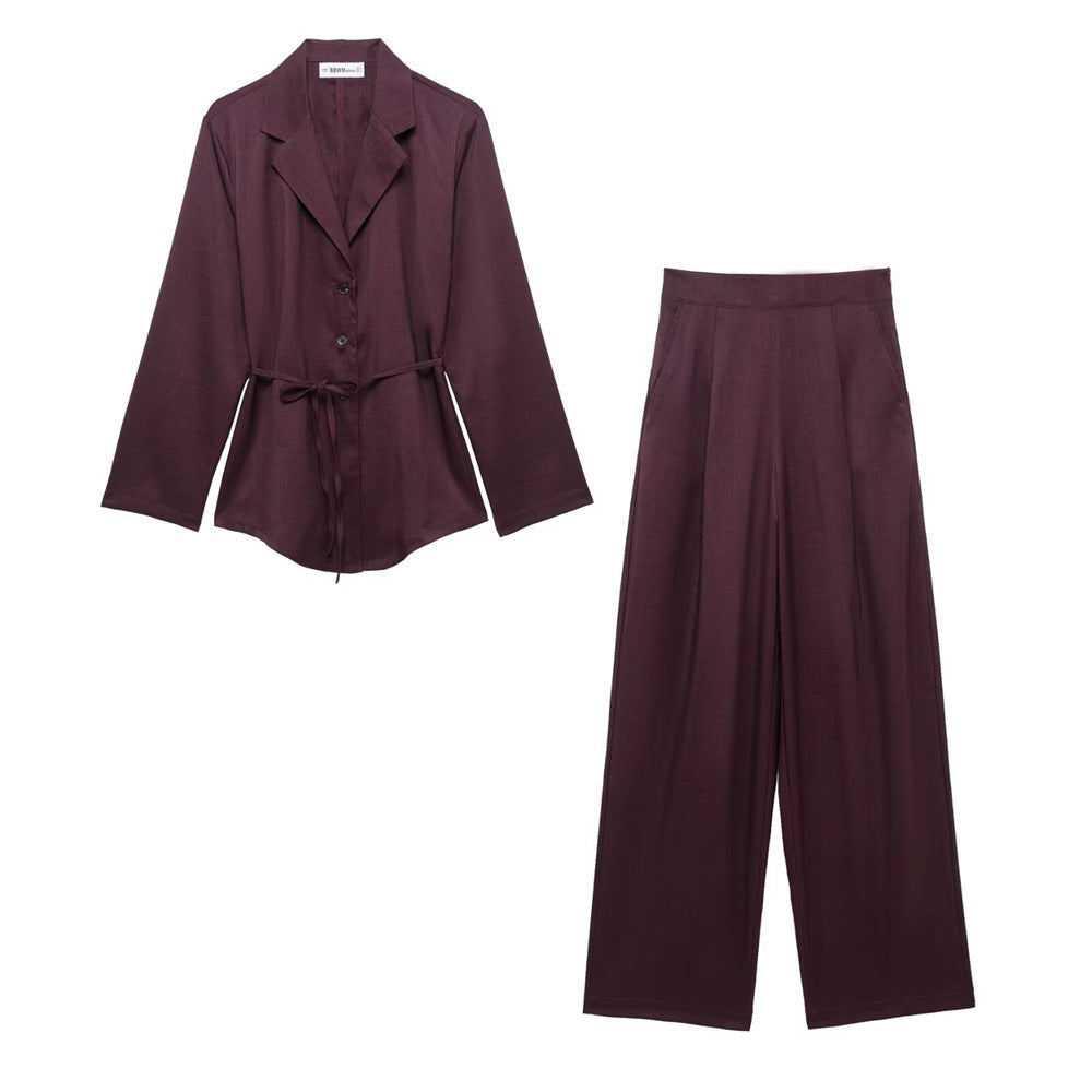 Women's Suit Shirt High Waist Pleated Pants Set