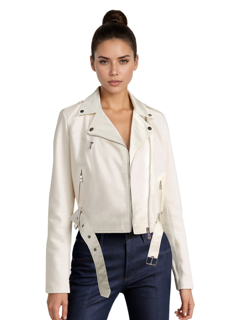 Women's Belted Faux Leather Moto Jacket