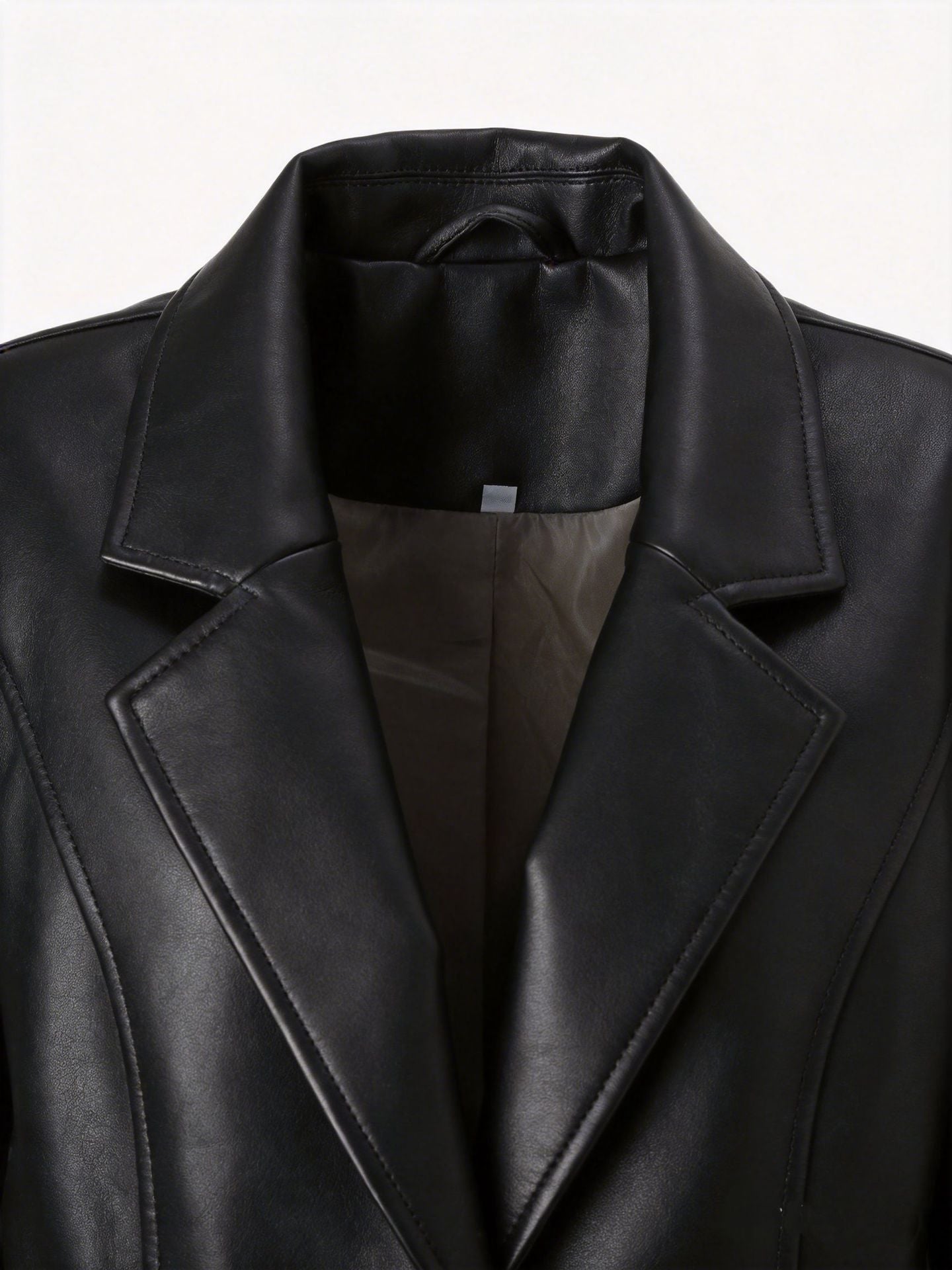 Women's Black Faux Leather Lapel Jacket