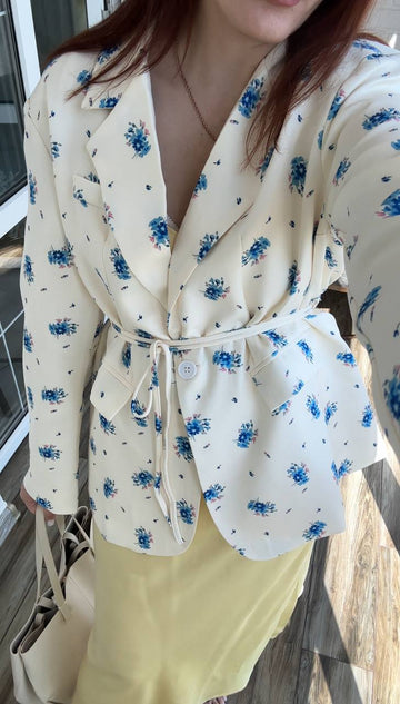 Elegant Flower Print Suit Jacket for Women