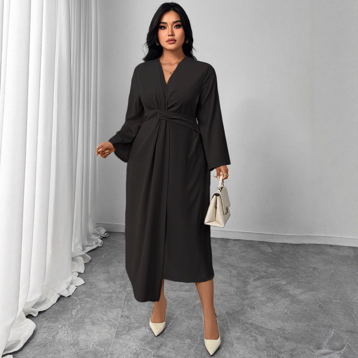 Women's Plus Size Long Sleeve Bodycon Midi Dress