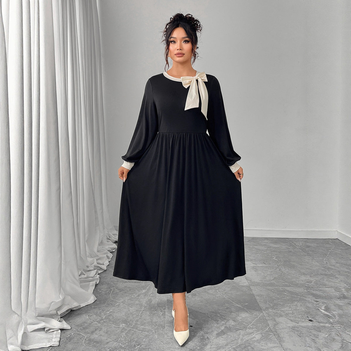 Women's Plus Size Black Spandex Maxi Dress