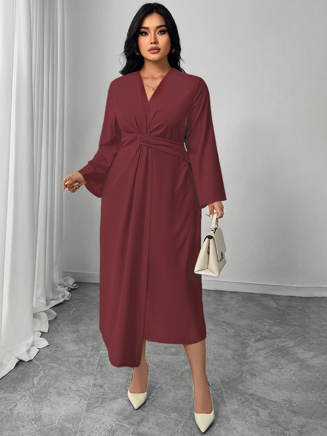 Women's Plus Size Long Sleeve Bodycon Midi Dress