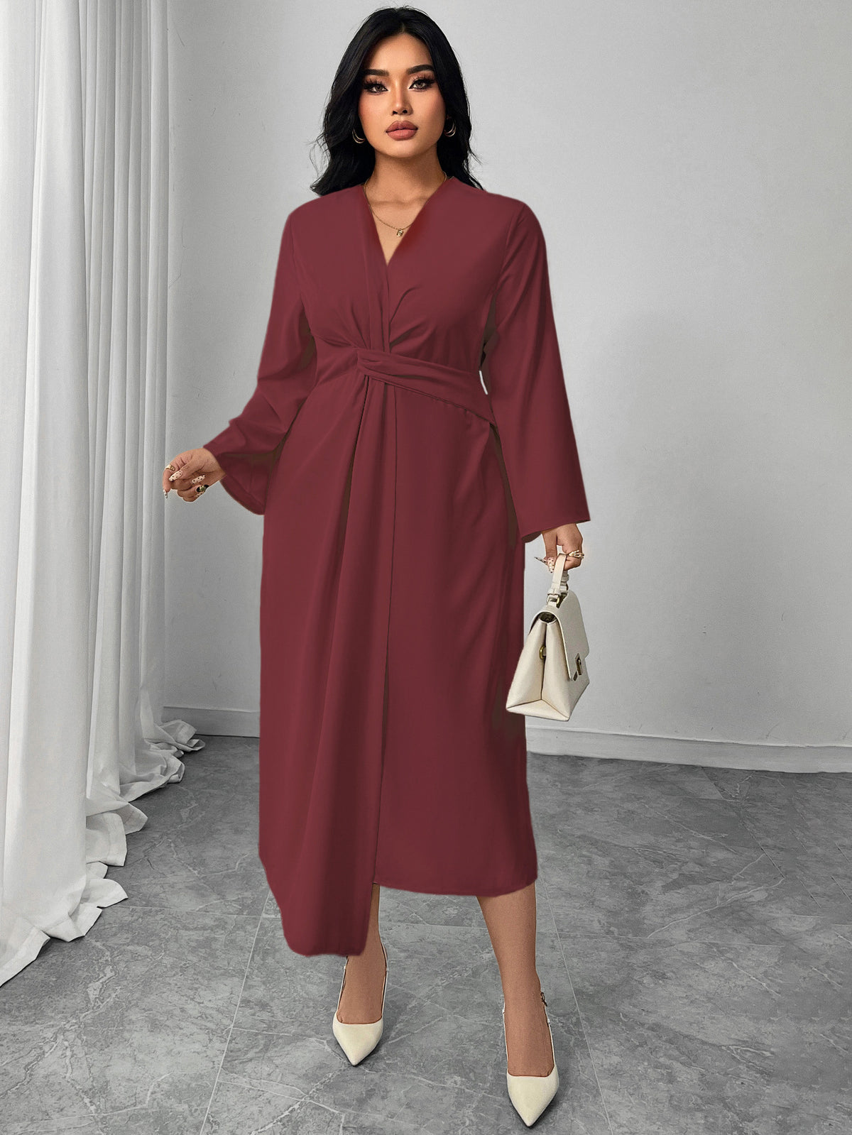 Women's Plus Size Long Sleeve Bodycon Midi Dress