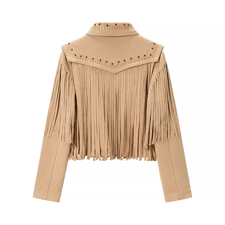 Design Retro Tassel Long Sleeve Jacket