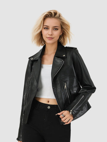 Women's Black Faux Leather Jacket