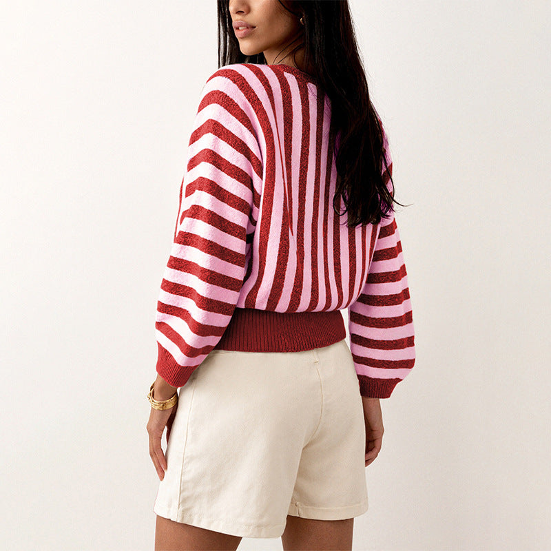Women's Long Sleeve Striped Pullover Sweater
