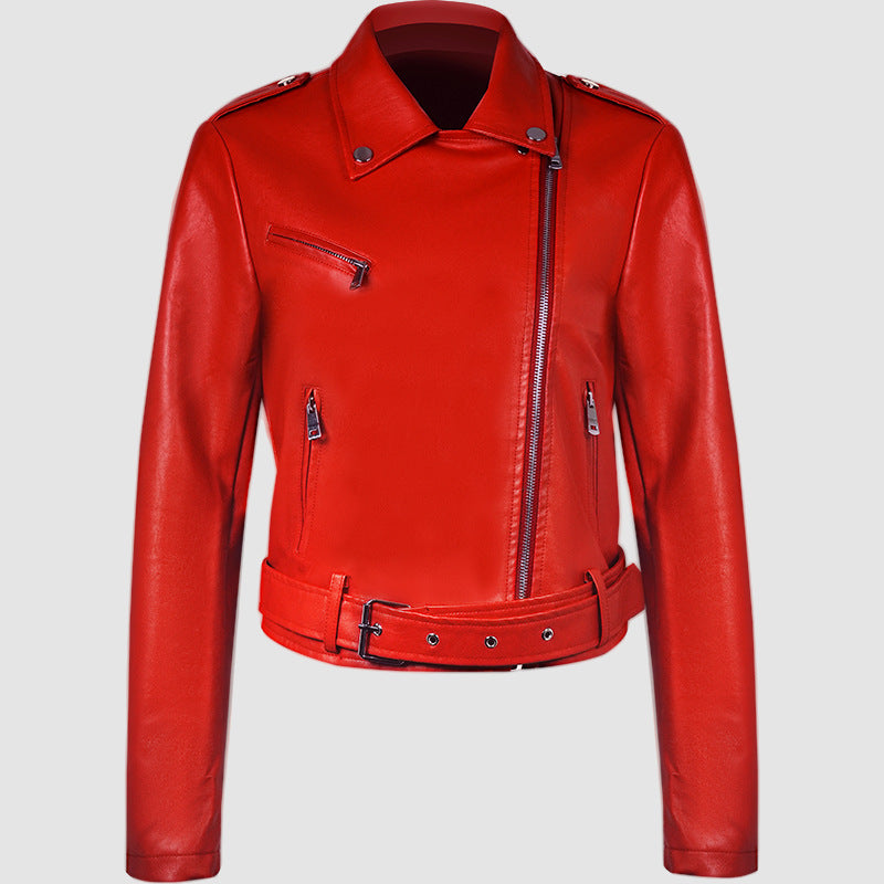 Women's Belted Faux Leather Moto Jacket