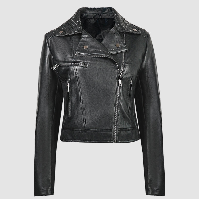 Women's Black Studded Faux Leather Moto Jacket
