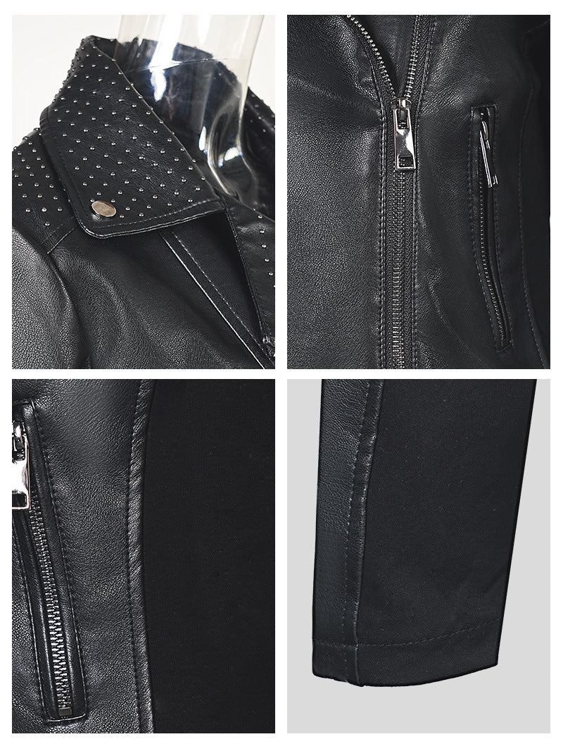 Women's Black Studded Faux Leather Moto Jacket