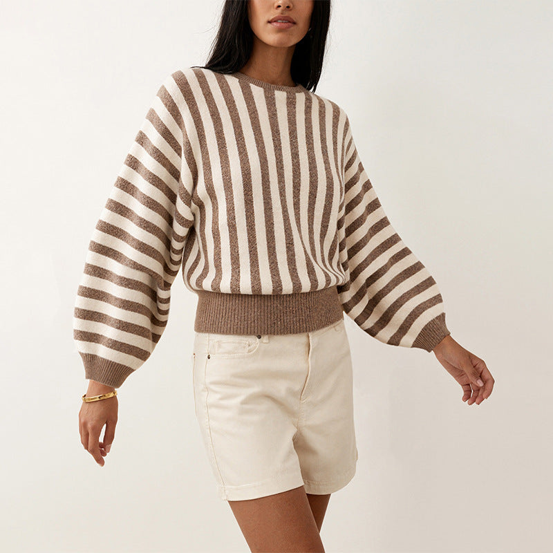 Women's Long Sleeve Striped Pullover Sweater