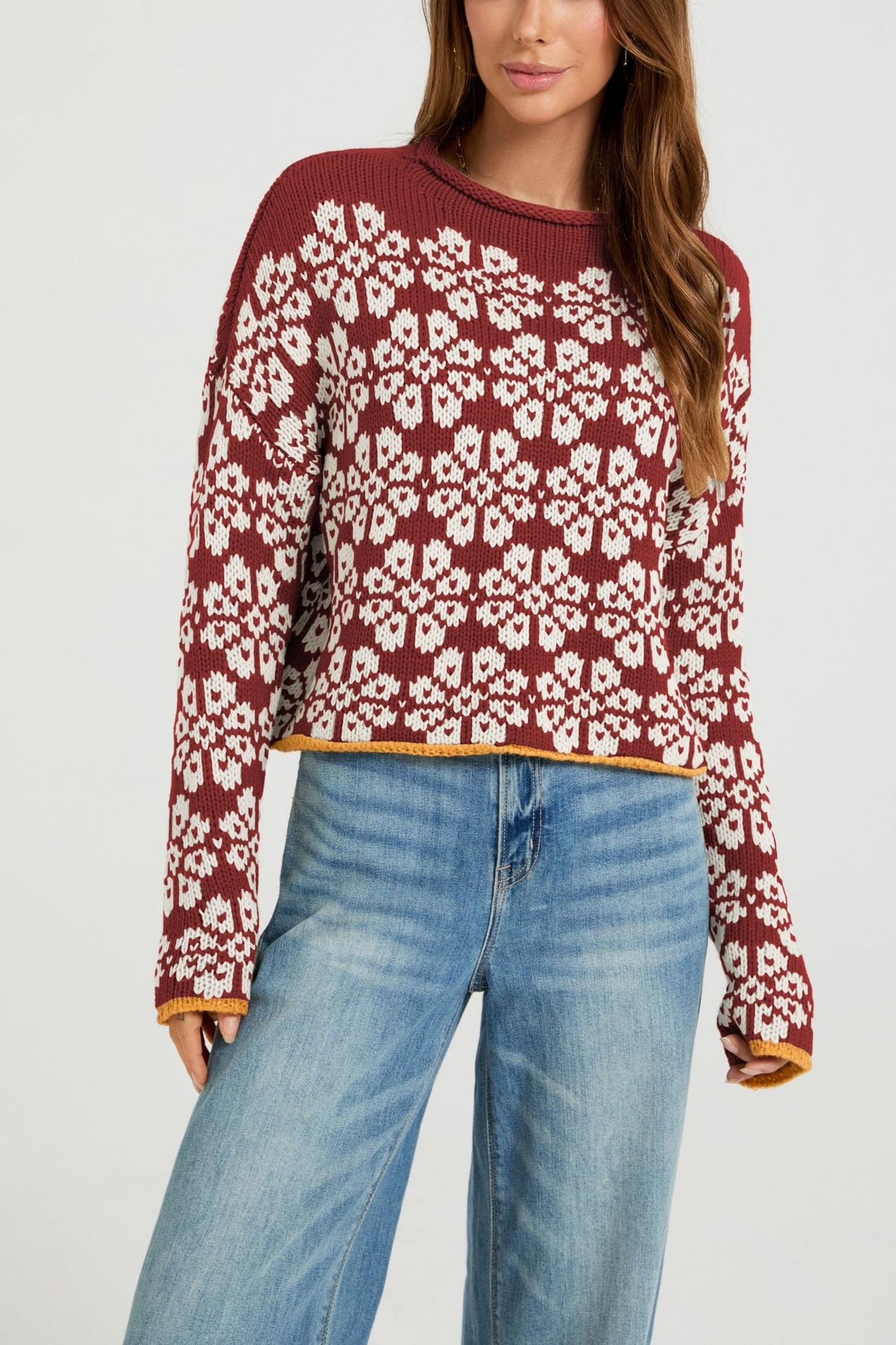 Women's Color Block Knit Sweater – Round Neck Loose Fit Pullover