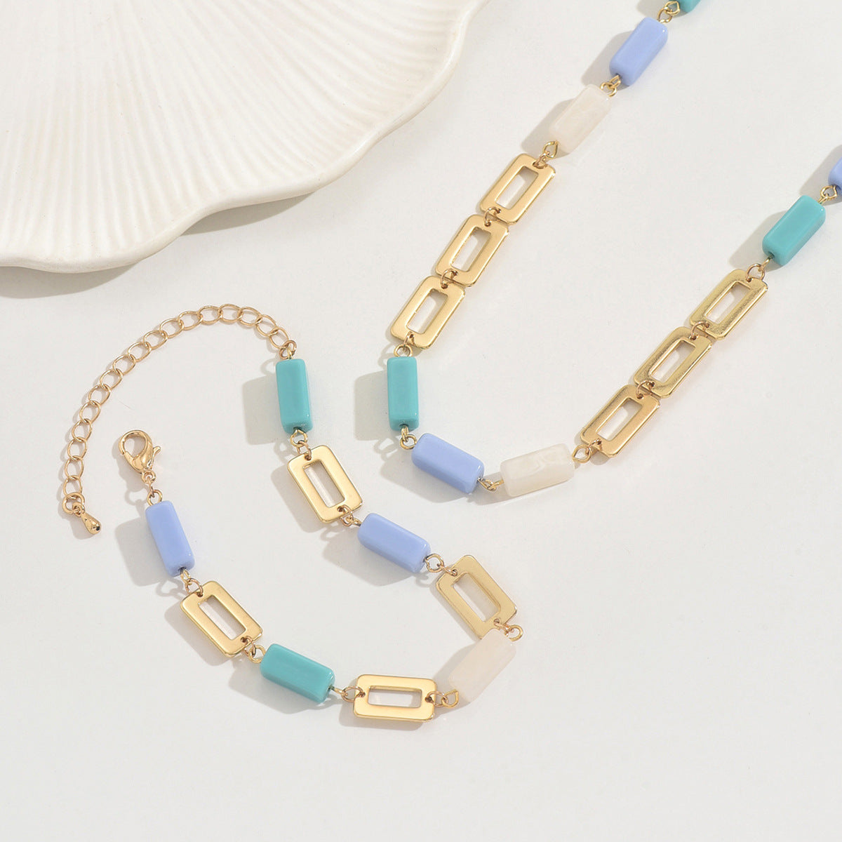 Bohemian Splicing Necklace Bracelet Set