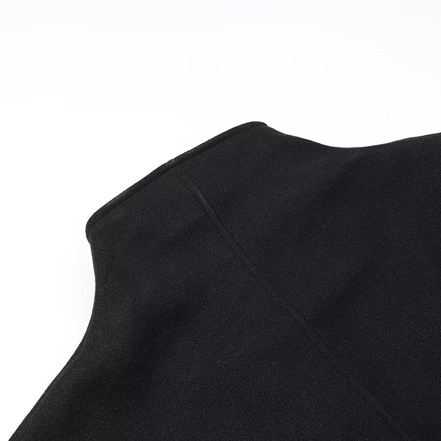Women's Long Coat – High Collar Loose Maxi Overcoat with Hidden Placket