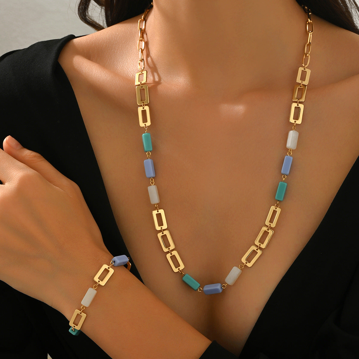 Bohemian Splicing Necklace Bracelet Set