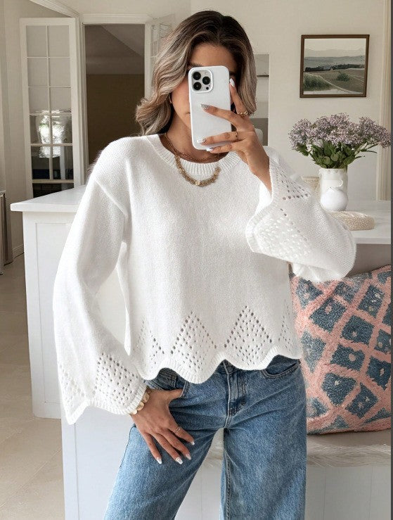 Women's Round-Neck Knit Base Sweater – Long Sleeve Pullover