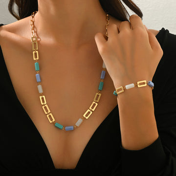 Bohemian Splicing Necklace Bracelet Set