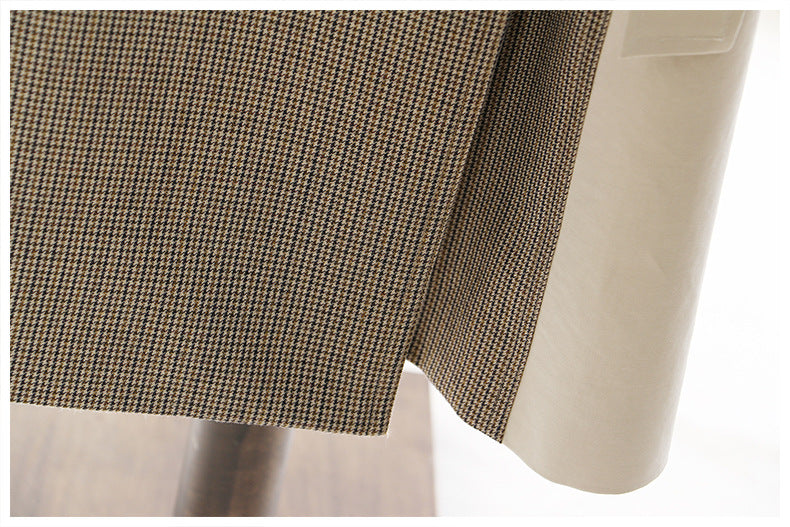 Women's Beige Trench Coat – Long Double-Breasted Belted Coat with Olive Leather Lapel and Cuffs