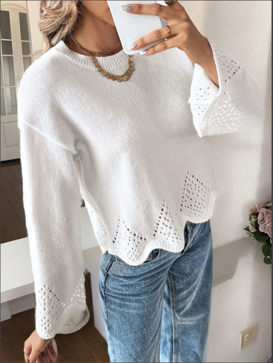 Women's Round-Neck Knit Base Sweater – Long Sleeve Pullover