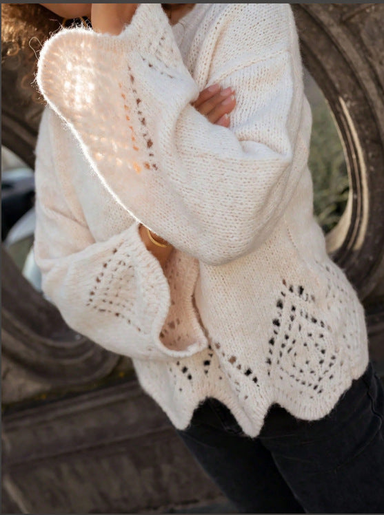 Women's Round-Neck Knit Base Sweater – Long Sleeve Pullover