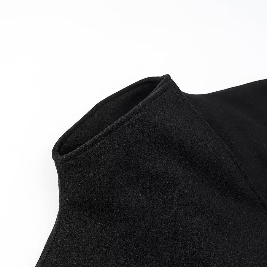 Women's Long Coat – High Collar Loose Maxi Overcoat with Hidden Placket