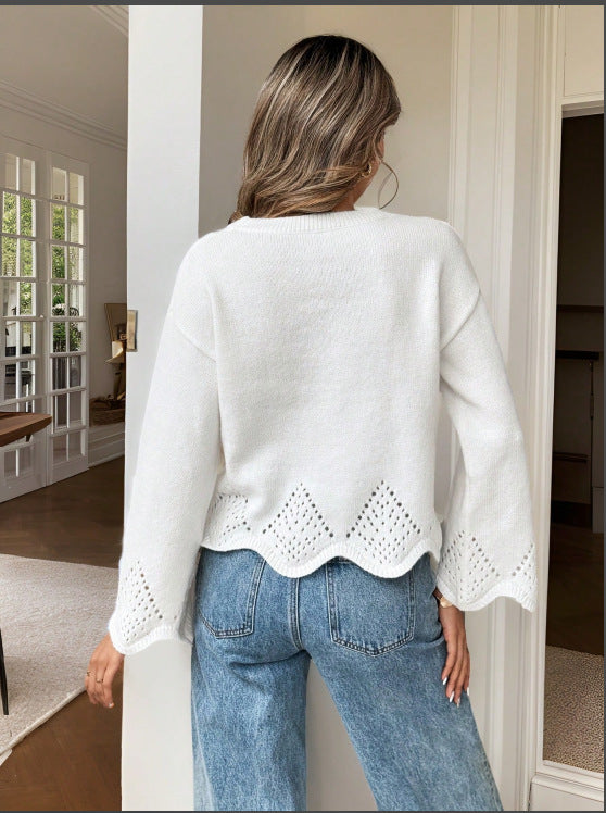 Women's Round-Neck Knit Base Sweater – Long Sleeve Pullover