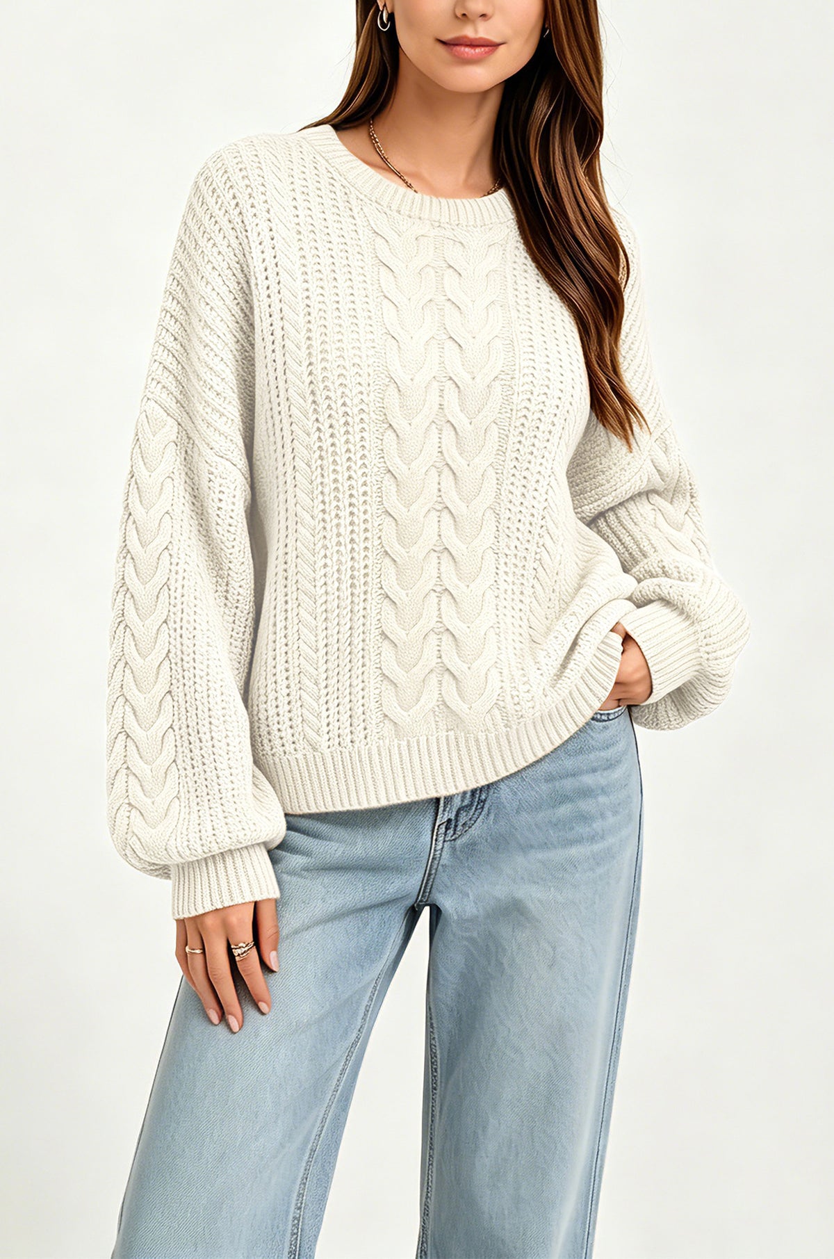 Izi Women Casual Cable Knit Sweater