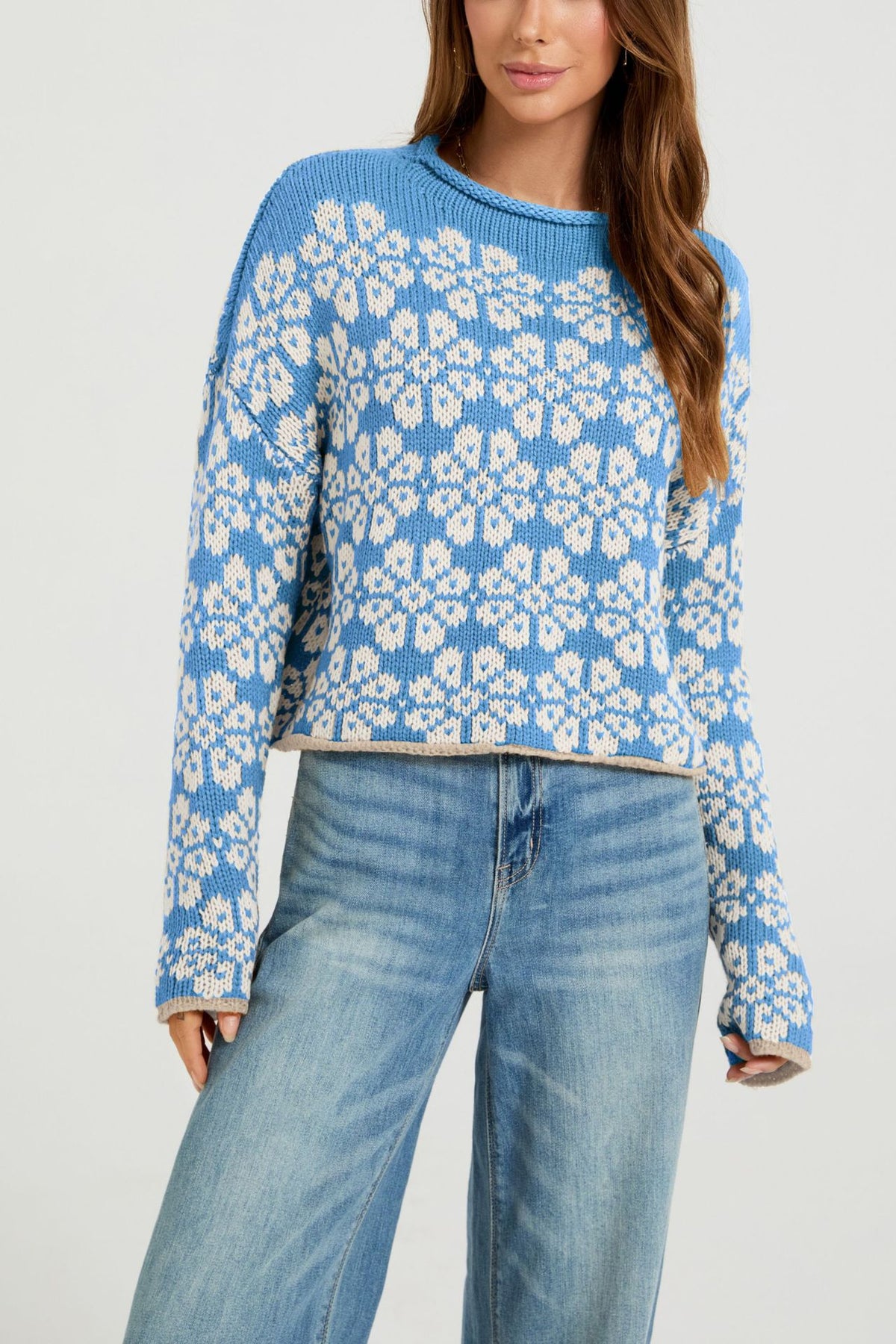 Women's Color Block Knit Sweater – Round Neck Loose Fit Pullover