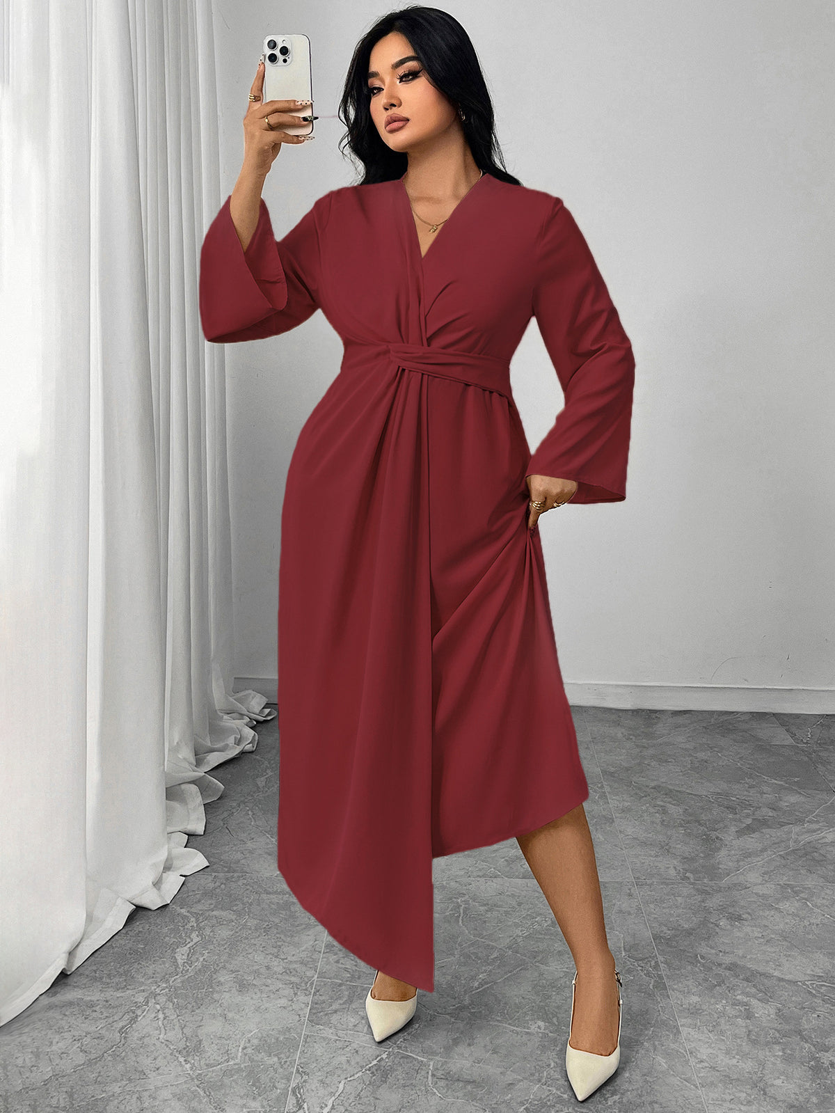 Women's Plus Size Long Sleeve Bodycon Midi Dress