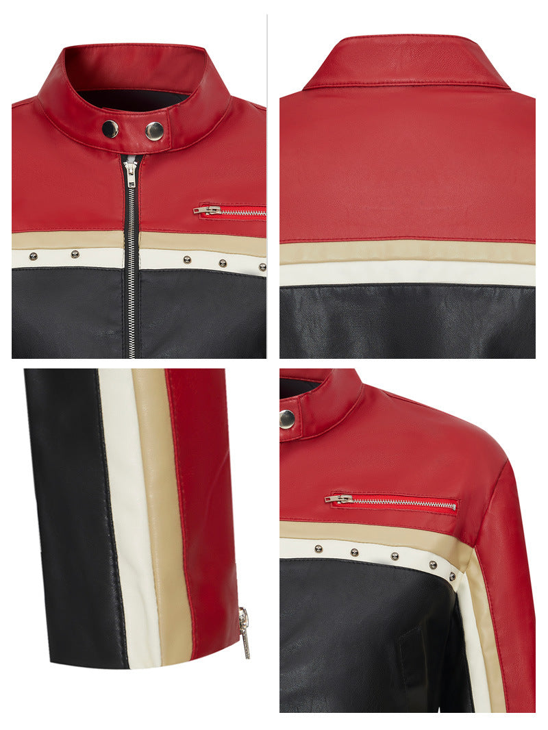 Women's Red Cropped Faux Leather Biker Jacket