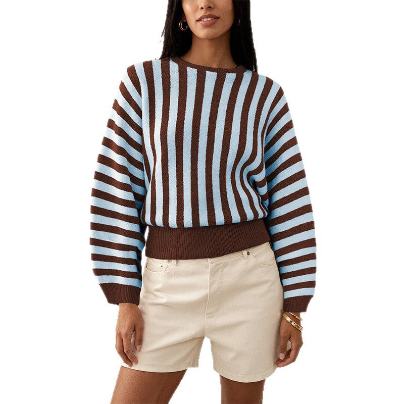 Women's Long Sleeve Striped Pullover Sweater