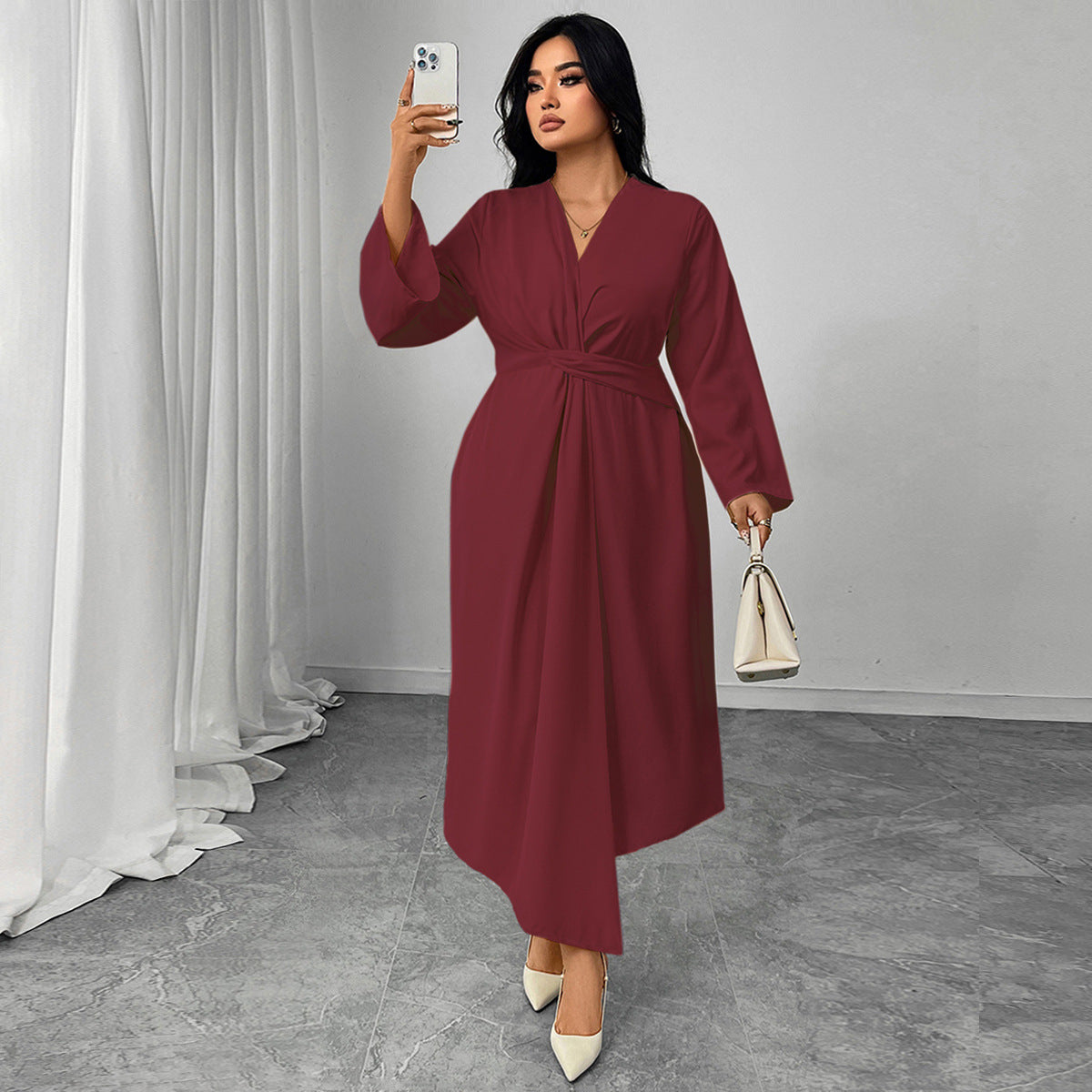 Women's Plus Size Long Sleeve Bodycon Midi Dress