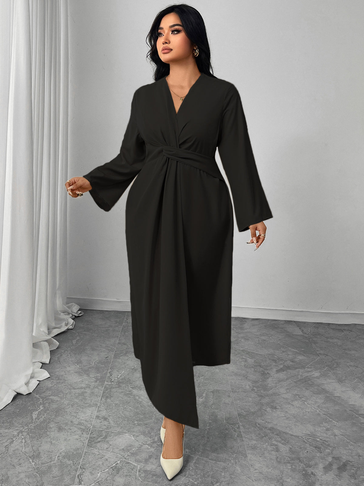 Women's Plus Size Long Sleeve Bodycon Midi Dress