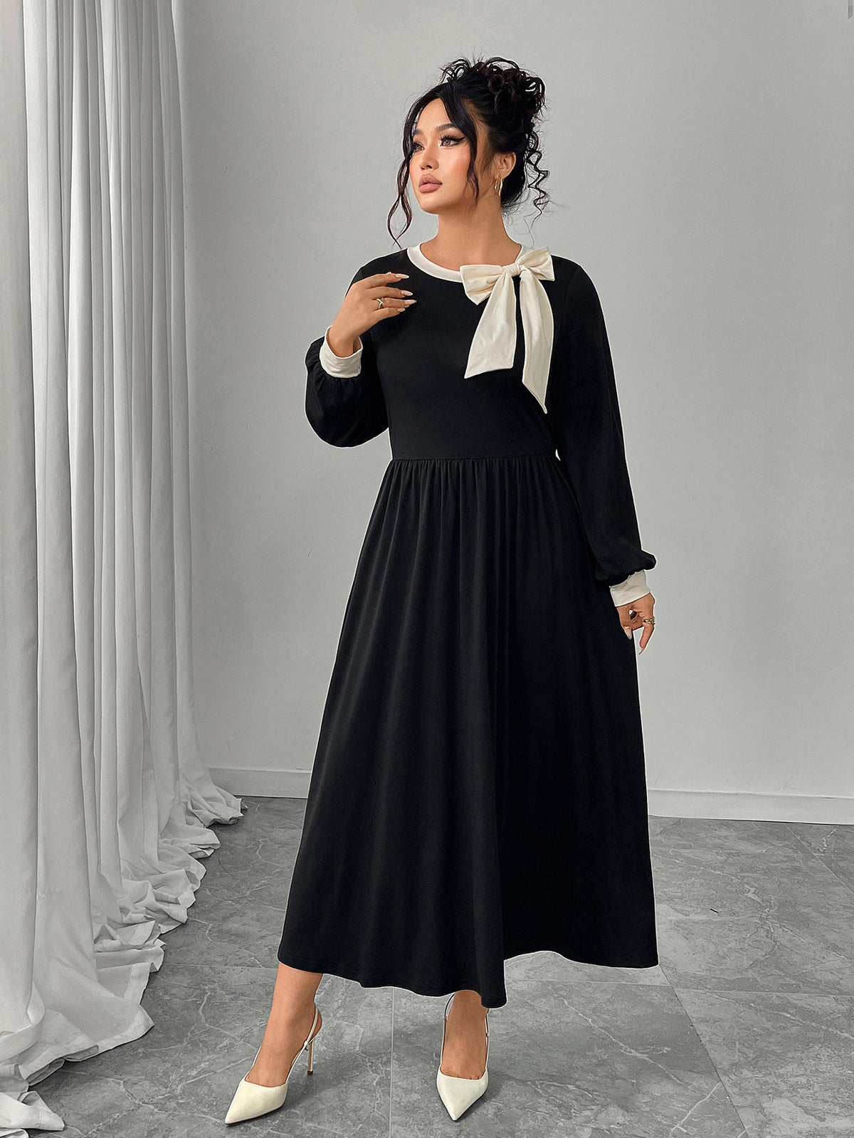 Women's Plus Size Black Spandex Maxi Dress