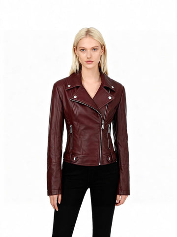 Women's Slim-Fit Faux Leather Moto Jacket