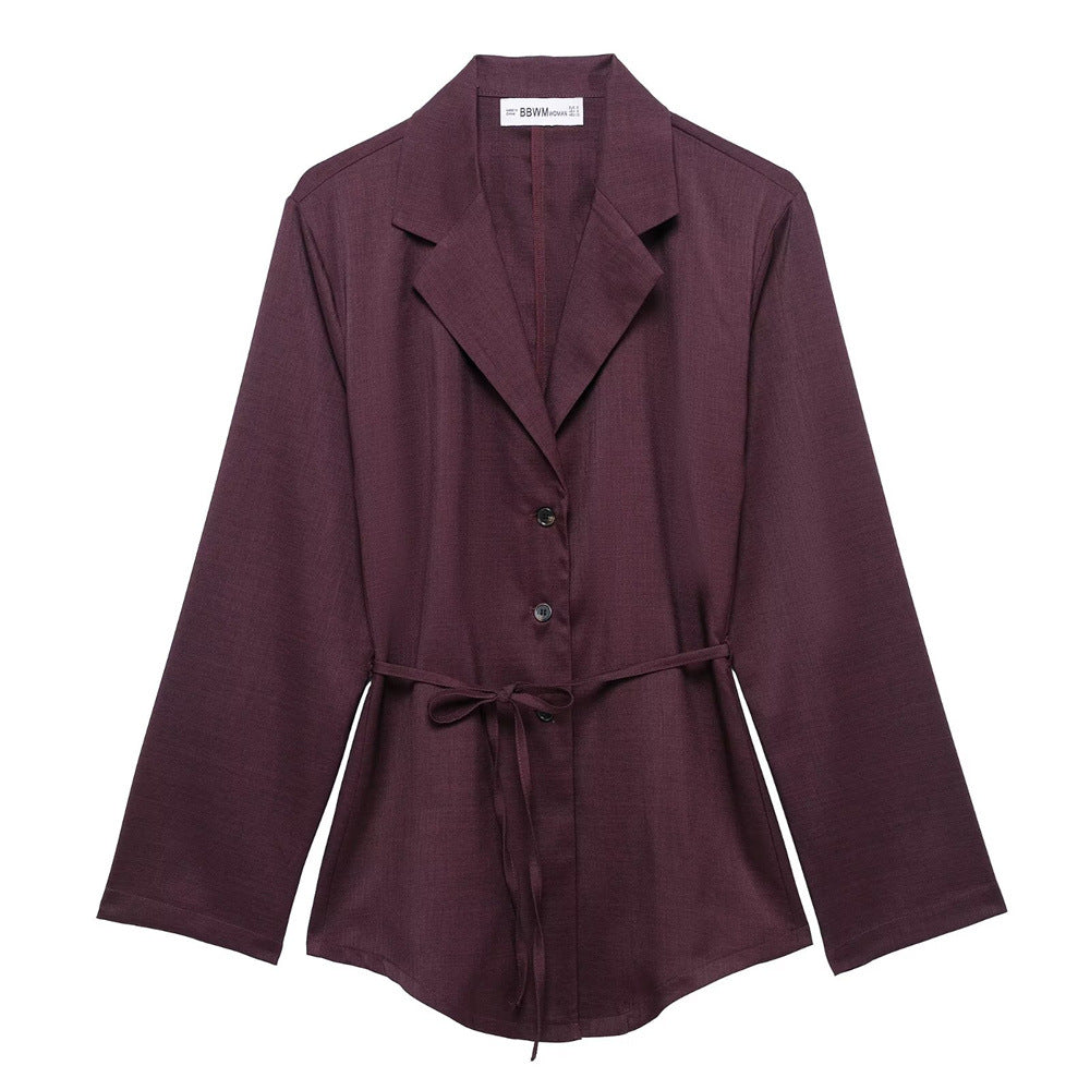 Women's Suit Shirt High Waist Pleated Pants Set