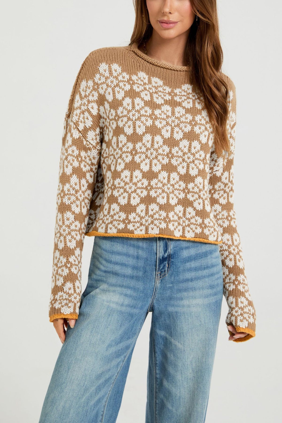 Women's Color Block Knit Sweater – Round Neck Loose Fit Pullover