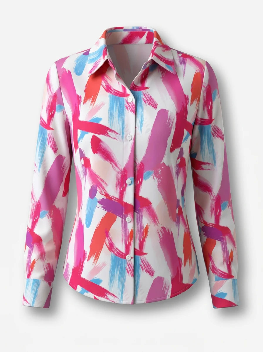 Women's Geometric Print Shirt – Long Sleeve Relaxed Fit Blouse