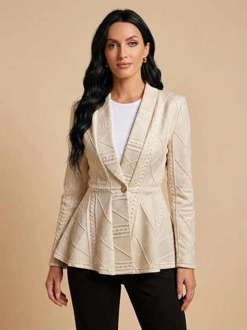 Women's Longline Jacquard Blazer Jacket – Textured Weave Coat