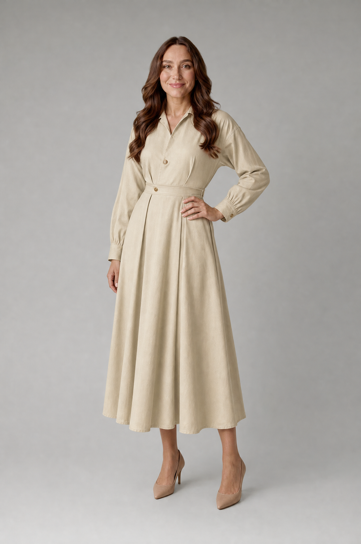 Women's collared shirt dress – three-quarter view