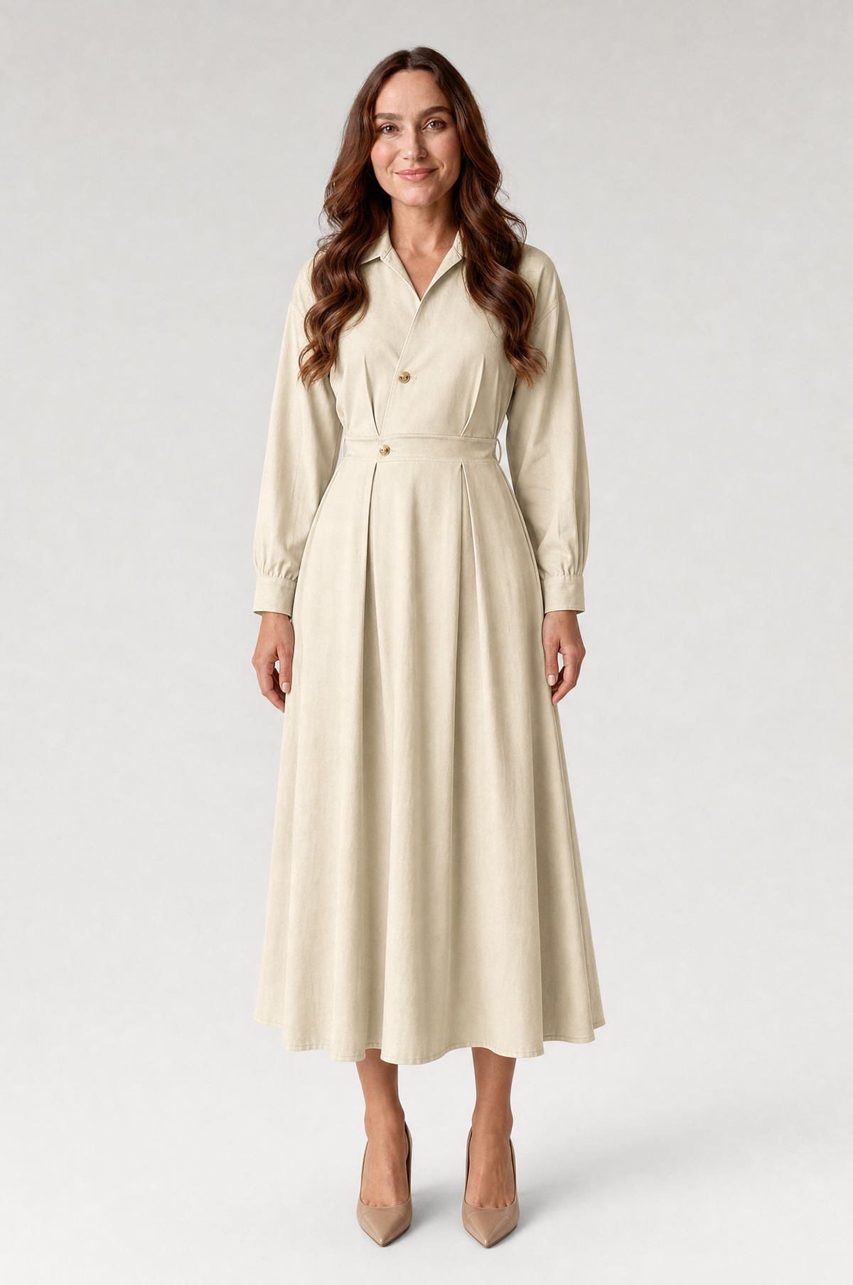 Women's elegant collared shirt dress – front view