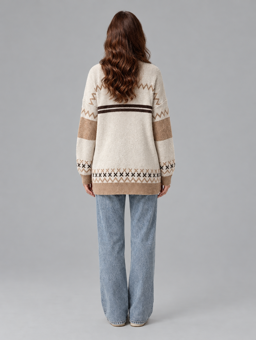Women's long sleeve sweatshirt cardigan, back view